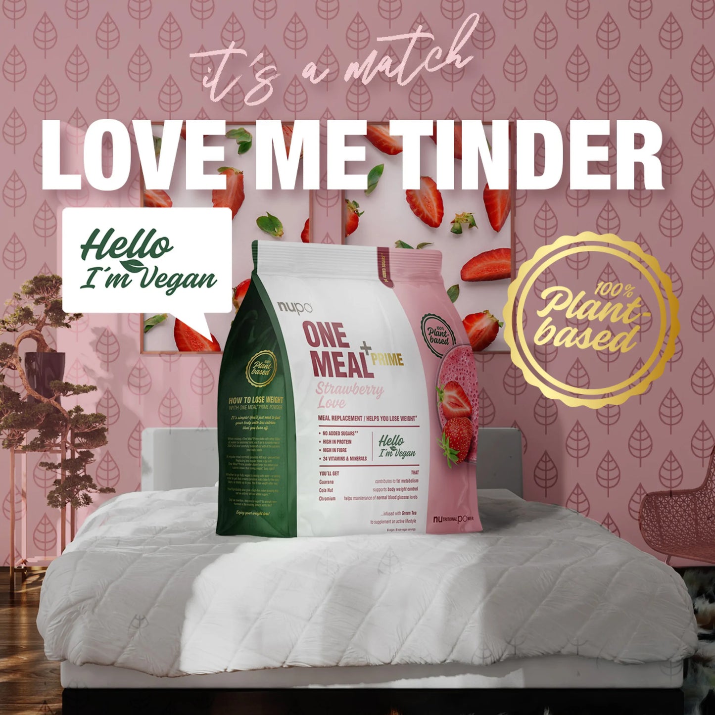 NUPO One Meal +Prime Vegan, 6/9 porcií Jahoda, bez laktózy