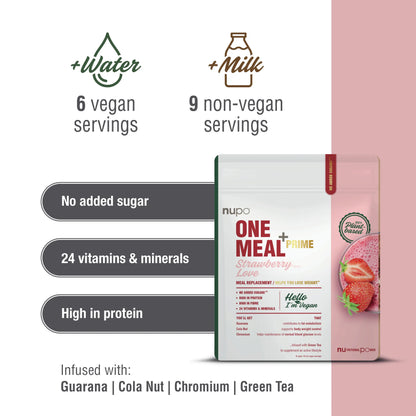 NUPO One Meal +Prime Vegan, 6/9 porcií Jahoda, bez laktózy